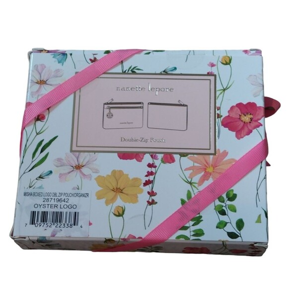 NWT Nanette Lepore Neutral Monogram Double Zip Pouch Wallet - Picture 3 of 5